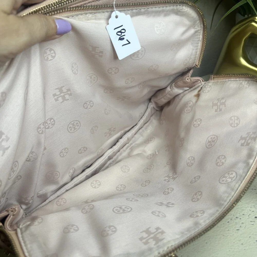 Tory Burch Thea Pale Pink Classic Minimalist Style Satchel Handbag Business Bag